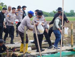 Wakapolda Metro Jaya Bersama Kapolres Metro Bekasi Tebar Puluhan Ribu Benih Ikan di Muara Gembong